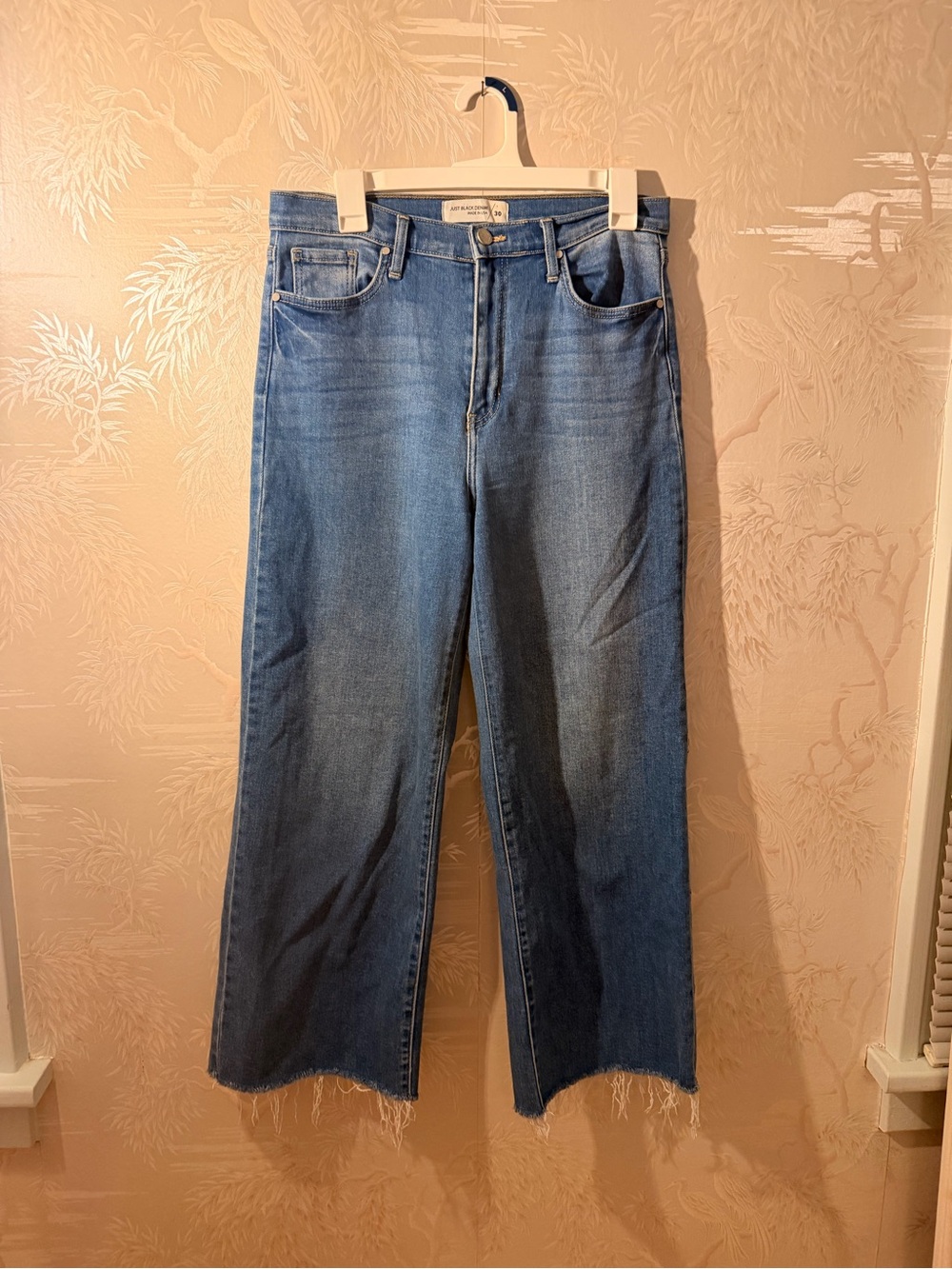 Just Black Medium Blue Wide-Leg Jeans with Raw Hem